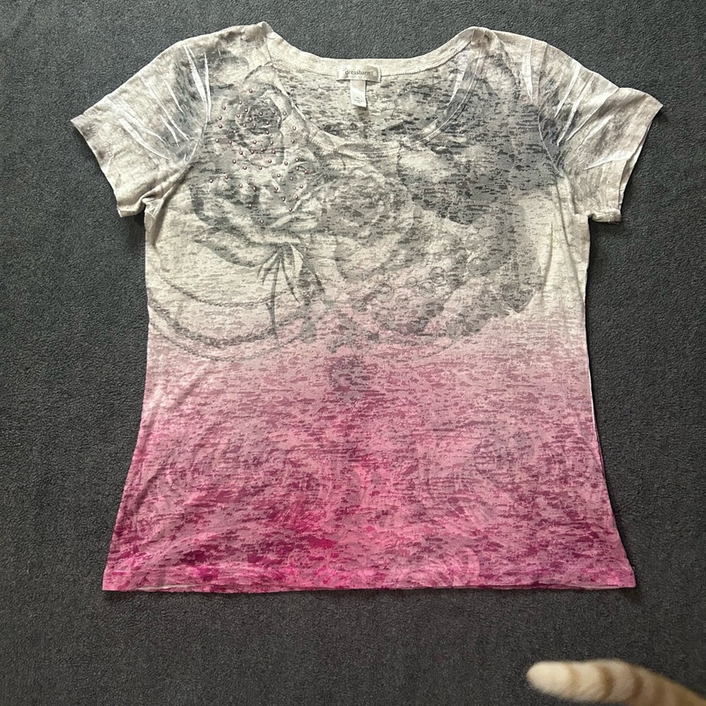 Pink and Gray Rose Semisheer Women's Shortsleeve